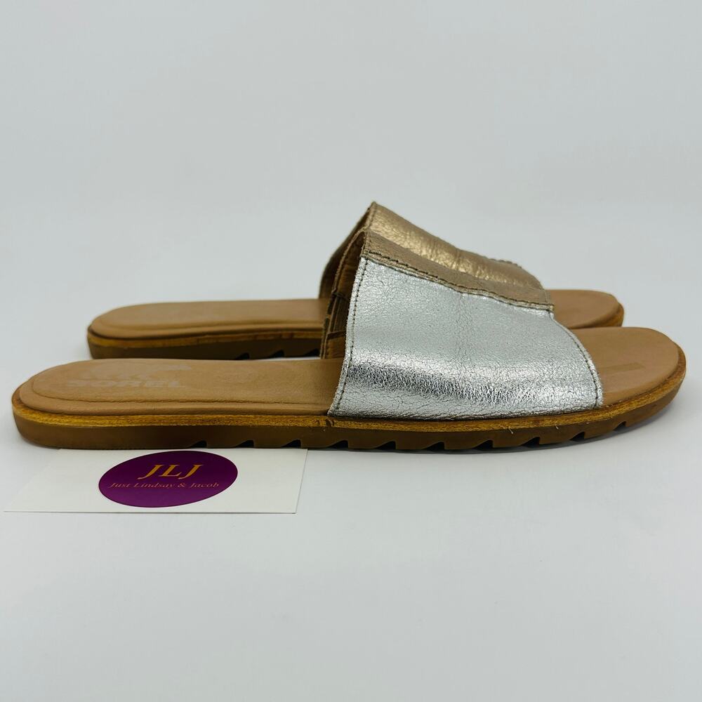 Sorel Women's Ella II Block Slide Slip On Sandals Pure Silver NL4032-034 Size 9